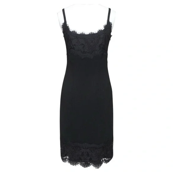 DIANE VON FURSTENBERG Black Dress Lace Spaghetti Strap Knee Length | Size 0 - Picture 1 of 4